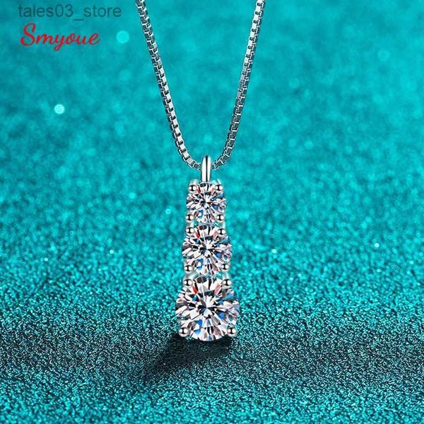 Pendant Necklaces Smyoue 1.8CT Moissanite pendentif pour femmes hommes scintillant diamant collier 3 pierres en argent massif 925 de luxe qualité GRA Q231026