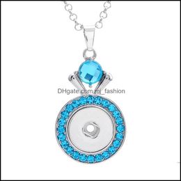 Bouton pression bijoux bleu rose strass Sier Zircon pendentif Fit 18mm boutons pression collier pour femmes hommes Noosa D0 Dhgmo