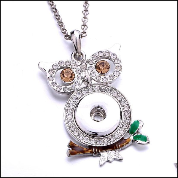 Pendentif Colliers Snap Bouton Bijoux Strass Or Sier Owl Forme Fit 18Mm Snaps Boutons Collier Pour Femmes Hommes Noosa Drop Delive Dhcbe