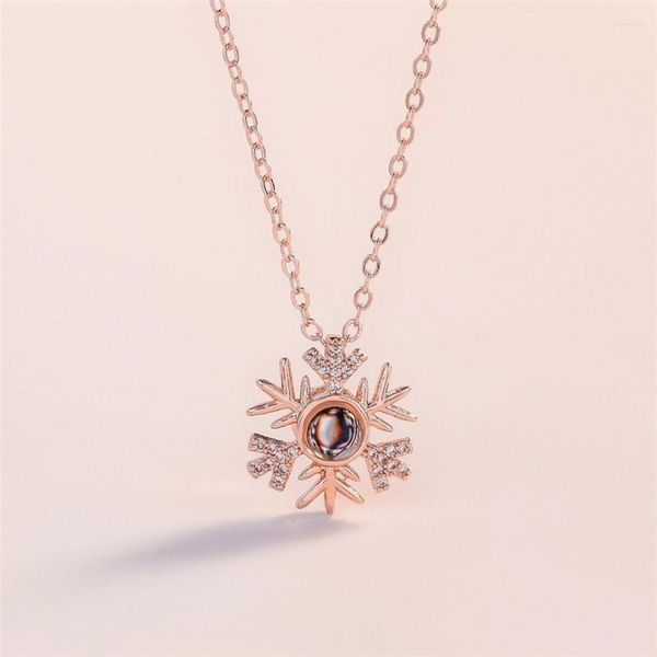 Pendentif Colliers Flocon de neige 100 Langue Je t'aime Projection Collier pour femmes Rose GoldSilver Couleur Romantique Mémoire Bijoux