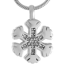 Pendentif Colliers Flocon De Neige Avec Incrustation De Cristal Bijoux De Crémation Cendres Collier Souvenir Pet Human Memorial Urne Mini Médaillon En Métal