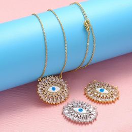Colliers pendants Snqp Bling Sun Flower Evil Collier Fomen Gift Gift Zircon Turc Blue Eye Pull Clavicule Party Chain Party
