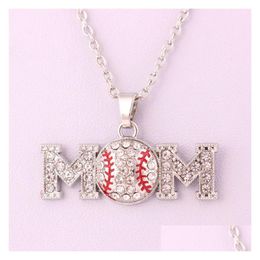 Pendentif Colliers Softball Sport Collier Maman Lettre Blanc Jaune Cristal Strass Boule Charme Lien Chaîne Pour Les Fans De L'équipe De Mode Drop Dhwpn