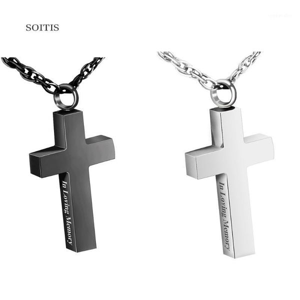 Pendentif Colliers SOITIS Gravé Avec In Loving Memory Cendres Urne Dangle Croix Forme Noir Memorial Collier Bijoux Prière Box1