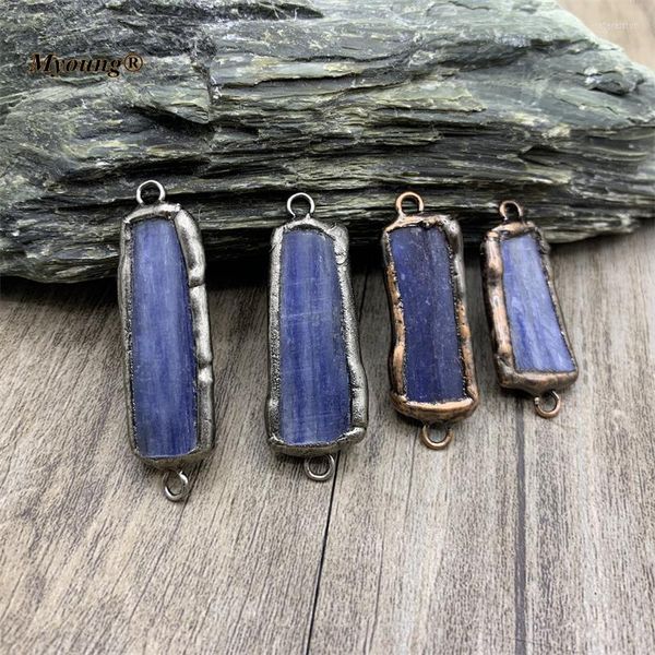 Collares colgantes Rectángulo de soldadura Losa de cianita azul natural Conector de piedra vintage para accesorios de joyería DIY Boho MY210713