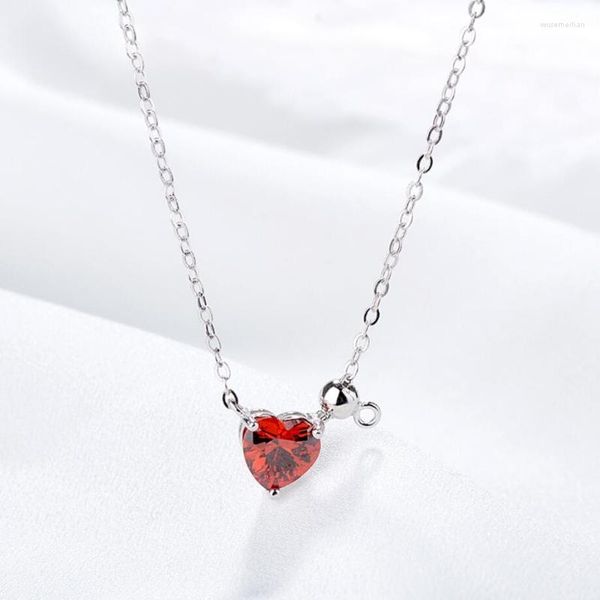 Pendentif Colliers Sole Mémoire Grenade Rouge Zircon Coeur Romantique Couple Cadeau Argent Couleur Clavicule Chaîne Femme Collier SNE389