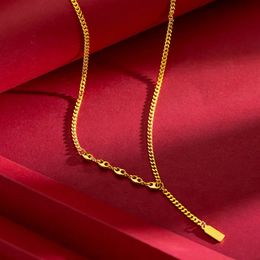 Colliers pendentifs Colliers en or massif 18 carats pour femmes, pendentif pour promesse de fiançailles, signe porte-bonheur, petits accessoires de barre en or, bijoux chaînes tendance 231218