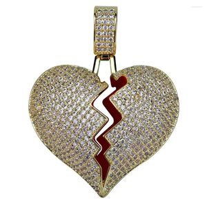 Pendentif Colliers Solide Design Hip Hop Rappeur CZ Zircon Bling Glacé Coeur Brisé Pendentifs Collier Hommes Femmes FashionJewelry Or