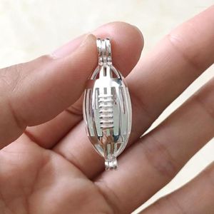 Pendentif Colliers Solide S925 Football américain Médaillon Cage Peut s'ouvrir pour mettre 6-10mm Perle Gem Rugby DIY Bijoux Charms