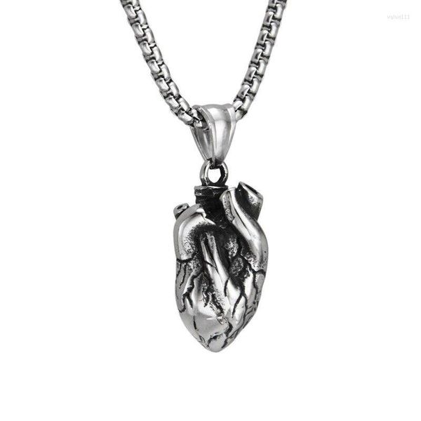 Collares colgantes para hombres sólidos acero inoxidable para hombre anatómico de corazón humano collar