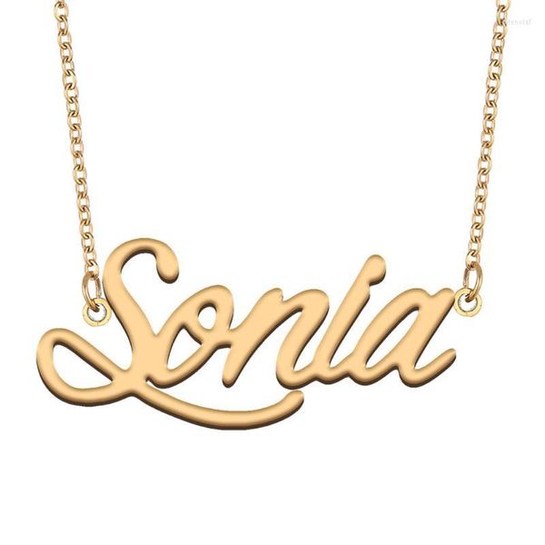 Pendentif Colliers Sonia Nom Collier Pour Femmes En Acier Inoxydable Bijoux Plaqué Or 18k Plaque signalétique Femme Mère Petite Amie CadeauPendentif Elle22