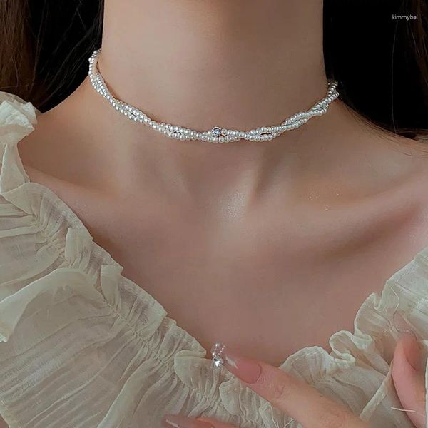 Collares colgantes Corea del Sur Otoño e Invierno Vintage Simple Crystal Wrap Colgantes de perlas simuladas Collar Moda Mujer Joyería Regalos