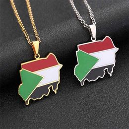 Colliers pendentiels Soudan République Carte Flag Plateau Pendant Collier Silver / Gold Enamel Bijoux South Soudan Map ethnique Giftq