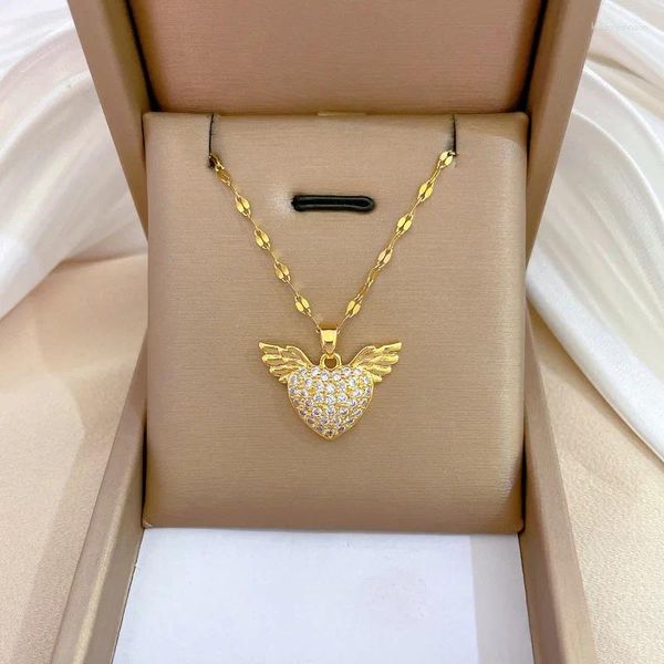 Collares colgantes Sparking Bling 5A Crystal Paved Heart Charm Hip Hop Angel Love Collar para mujeres Cz Wave Chain Jewelry Drop