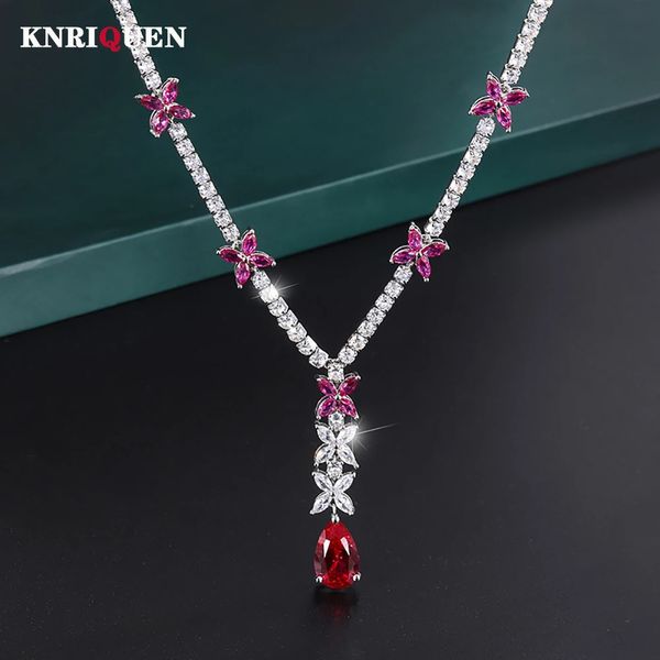 Pendentifs de collier Étincelant 9*14MM rubis pierres précieuses pendentif collier pour les femmes de luxe à haute teneur en carbone diamant Cocktail fête bijoux fins cadeau d'anniversaire 231012