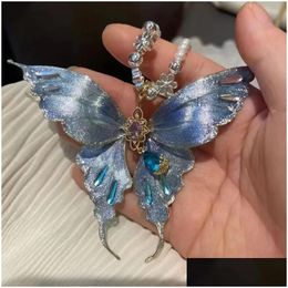Collares colgantes Collar de perlas de mariposa espumosa para mujeres Estética romántica Cadena de clavícula de lujo dulce 2023 tendencia dhhue