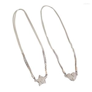 Collares con colgante Collar magnético brillante con circonita y dije de corazón Cadena pequeña y delicada