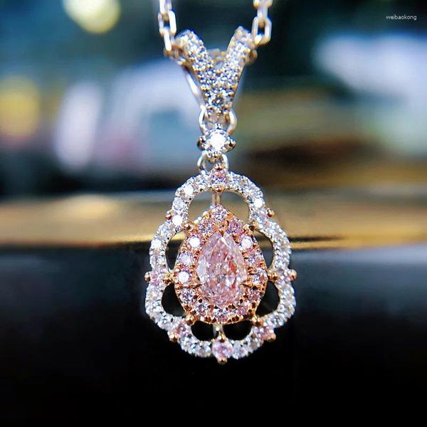 Pendentif Colliers Sparkling Rose Goutte d'eau Zircon Collier Mode Élégante Femme Douce Romantique Bijoux de fête