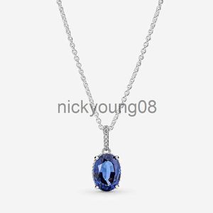 Colliers pendentifs Sparkling Statement Halo Pendentif Collier pour Pandora 925 Sterling Silver Designer de mariage Bijoux pour femmes Blue CZ Diamond Link Colliers avec