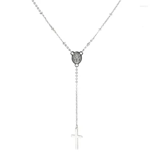 Hanger Kettingen Sparkly Jesus Cross Ketting Lange Ketting Maagd Maria Munt Hangers Religieuze Roestvrij Stalen Sieraden 22411