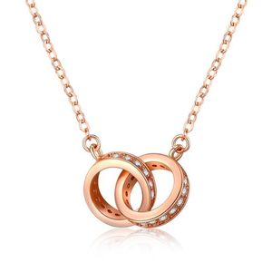 Pendentif Colliers Spécial Rond Collier De Verrouillage Exquis Bonne Chance Double Cercles Diamant Femmes Bague Bijoux CadeauxPendant P298e