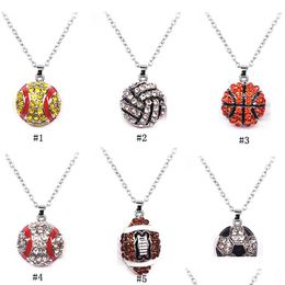 Colliers pendants Sports Ball Crystal Softball Baseball Basketball Football Football Volleyball Volleyball Rugby Chains For Women Men Fashion Drop Dhtmu