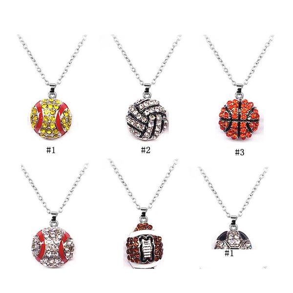 Collares pendientes Pelota deportiva Cristal Softbol Béisbol Baloncesto Fútbol Fútbol Voleibol Cadenas de rugby para mujeres Hombres Moda Dro Otn34