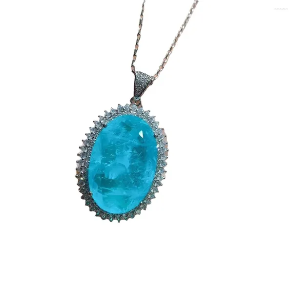 Collares colgantes Primavera Qiaoer Romántico Big Blue Stone Paraiba Aquamarine Lab Diamond Collar de boda para mujeres Joyería fina Regalo femenino