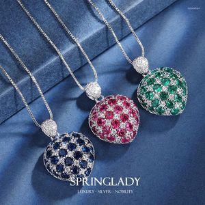 Hanger Kettingen SpringLady Love Heart Lab Gemaakt Ruby Emerald Sapphire Edelsteen Ketting Voor Vrouwen Anniversary Gift Sieraden