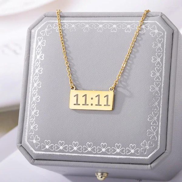 Pendentif Colliers Square 11:11 pour femmes hommes couleur or chaîne en acier inoxydable numéro d'ange 1111 collier bijoux cadeau d'anniversaire