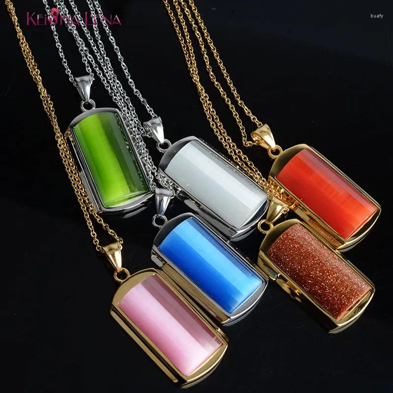 Opal Gem Stainless Steel opal pendant necklace - Square Shape Choker Link Chain Jewelry Collares Collier