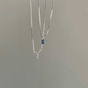 Hanger kettingen vierkante blauwe kristal hanger ketting geschikt voor vrouwen oogverblindende zilveren roestvrijstalen ketting slangenketting ketting sieraden cadeau s24525