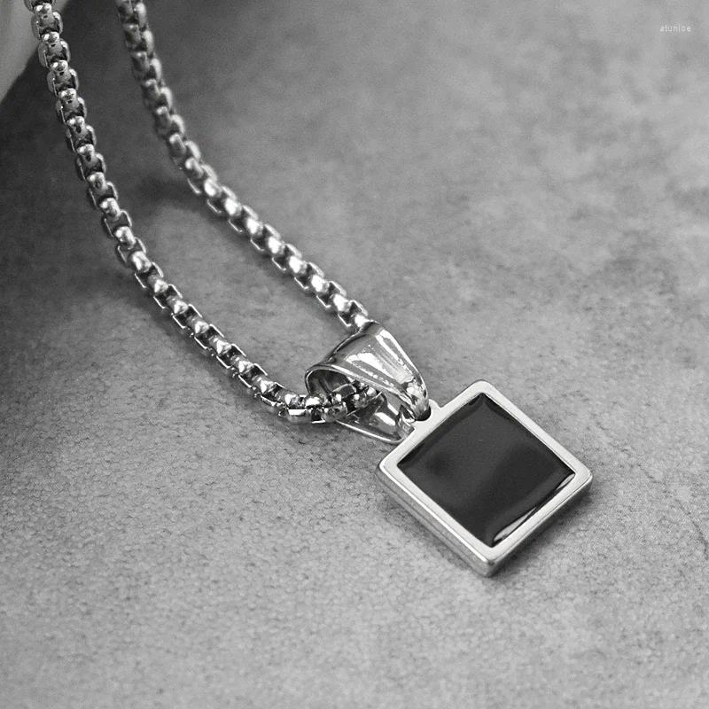 Pendant Necklaces Square Drip Oil For Men Stylish Punk Stainless Steel Geometric Polygon Boy Male Gift Jewelry