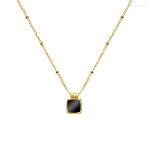 Pendentif Colliers Collier Carré Pour Femmes Filles Noir Blanc Or Couleur En Acier Inoxydable Charme Bijoux Cadeau En Gros (GN254)