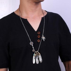 Pendentif Colliers SR Takahashi Goro Style Naturel Turquoise Plume Collier Femmes Hommes Trop Angle Chaîne Ensemble Pull Couple