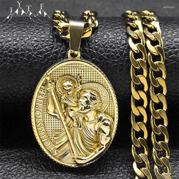 Pendentif Colliers ST.Christopher Protect Us Médaille Collier pour hommes Saint Christophe en acier inoxydable plaqué or bijoux religieux NZZS05