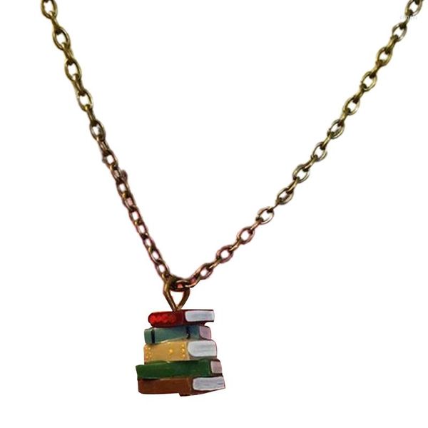 Pendentif Colliers Pile De Livres Goutte Goutte Collier Pour Femmes École Rétro Bibliothèque Multicolore Amant Bijoux