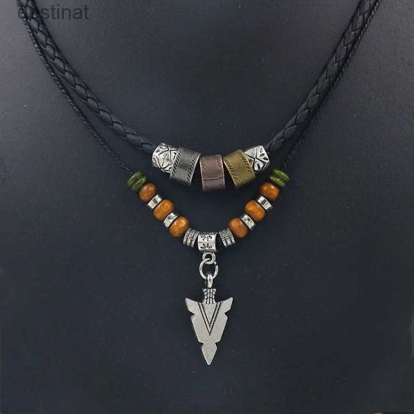 Pendentif Colliers Empilé en cuir artificiel corde collier de perles hommes Vintage couches Tribal flèche pendentif collier pour hommes bijoux collier HombreL242313