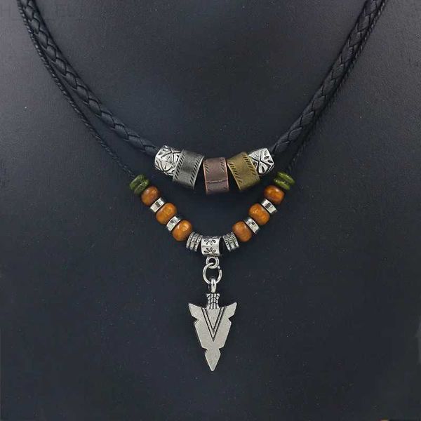 Pendentif Colliers Empilé en cuir artificiel corde collier de perles hommes Vintage couches Tribal flèche pendentif collier pour hommes bijoux collier HombreC24326