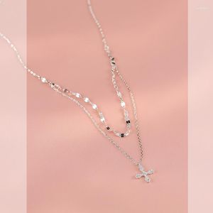 Hanger Kettingen Gestapeld Kruis 925 Sterling Zilveren Dubbele Ketting Vrouwen Diamant Strass Sleutelbeen Ketting Licht Luxe Gift