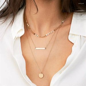 Colliers à pendentif couche empilée chaîne en acier inoxydable ronde perle collier rectangulaire pour femmes pendentifs clavicule bijoux accessoires