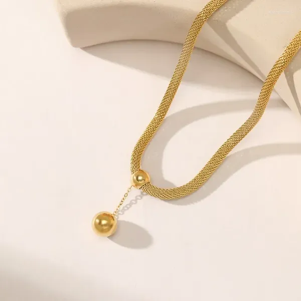 Collares colgantes Cuentas de bolas huecas de acero inoxidable Collar de color dorado para mujeres Gargantilla sin desvanecimiento Joyería Niñas Regalos Cadenas de fiesta