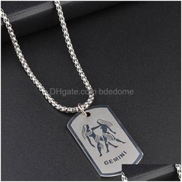 Collares colgantes Acero inoxidable 12 Signo del zodiaco Collar Hombres Hip Hop ID Etiqueta de perro Colgantes Charm Star Gargantilla Astrología Joyería de moda DHMRT