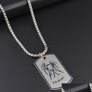 Acier inoxydable 12 signe du zodiaque collier hommes Hip Hop Id chien Tag pendentifs charme étoile tour de cou astrologie mode bijoux Dhauf