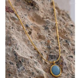 Hanger Kettingen Roestvrij Staal 18k Goud Kleur Blauwe Aventurijn Natuursteen Ketting Delicate Mode Chique Sieraden Voor Vrouwen Kerst