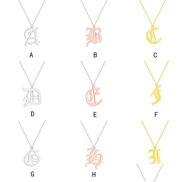 Pendentif Colliers Acier inoxydable 26 Alphabet anglais Collier initial Plaqué or Vieille lettre majuscule Bijoux de mode pour Wo Dhgarden Dhad2