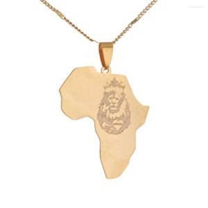 Hangende kettingen roestvrij staal Afrika Lion Hart Map ketting Goudkleur Afrikaanse keten sieraden