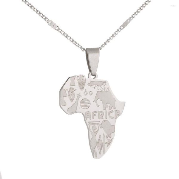 Pendentif Colliers Acier Inoxydable Afrique Carte Tendance Animal Motif Chaîne Bijoux