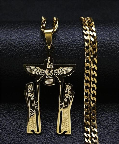 Pendentif Colliers Acier inoxydable Ahura Mazda Religion Chaîne Collier Zoroastrisme Cuture Empire Perse Bijoux NXS054465953
