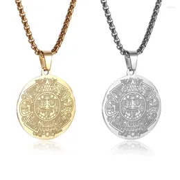 Pendentif Colliers En Acier Inoxydable Amulette Ronde Aztèque Maya Calendrier Mythique Bête Collier Pour Hommes Femmes Couple Bijoux Accessoires